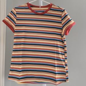 Rainbow Color Striped Short Sleeve Tee T-Shirt Small One Size